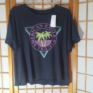 American Eagle logo crop T shirt black